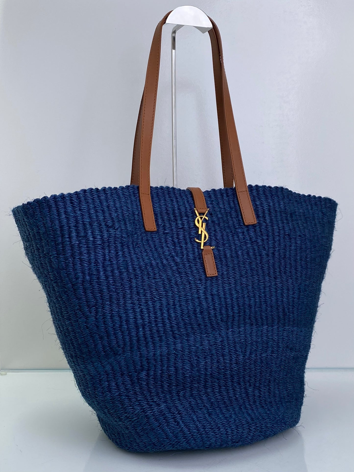 Saint Laurent Blue Panier Raffia Tote Bag GHW