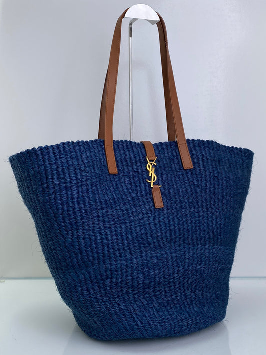Saint Laurent Blue Panier Raffia Tote Bag GHW