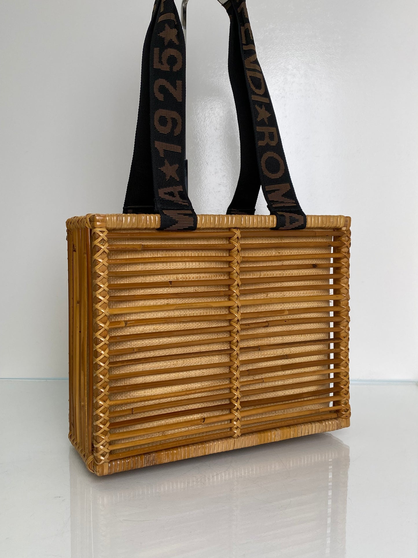 Fendi Rattan & Black Strap Wicker Box Bag