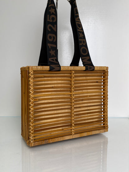 Fendi Rattan & Black Strap Wicker Box Bag