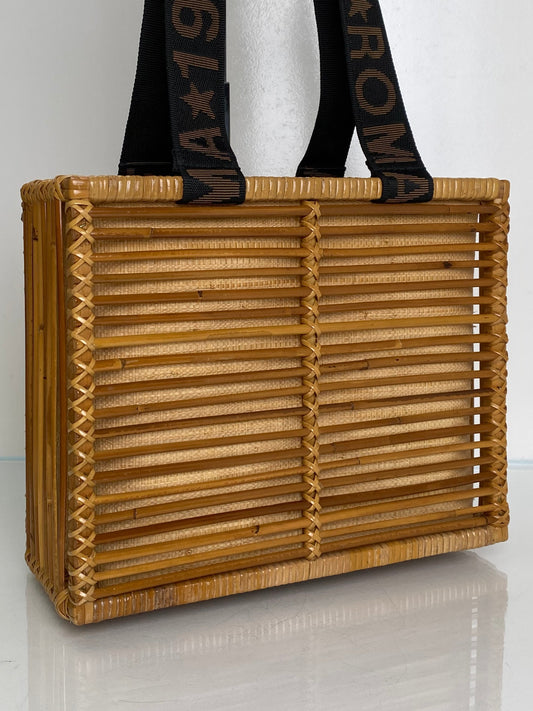 Fendi Rattan & Black Strap Wicker Box Bag