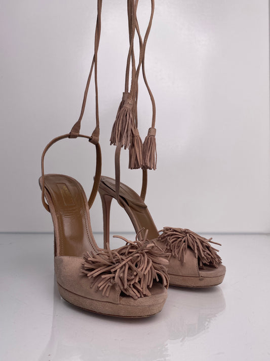 Aquazzura Pink Suede Strappy Heels As Is, 40