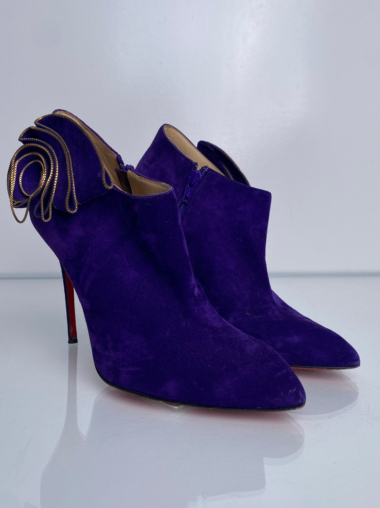 Christian Louboutin Purple Suede Flower Booties 39