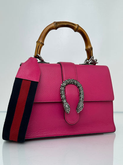 Gucci Hot Pink Leather Bamboo Tophandle Dionysus Bag SHW