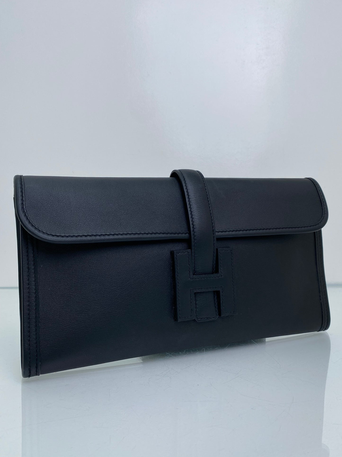 Hermes Black Jige 29 Swift Leather Clutch