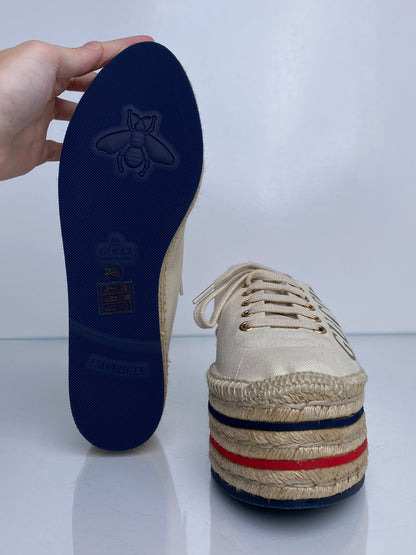 Gucci White Logo Platform Espadrille Sneakers, 38.5