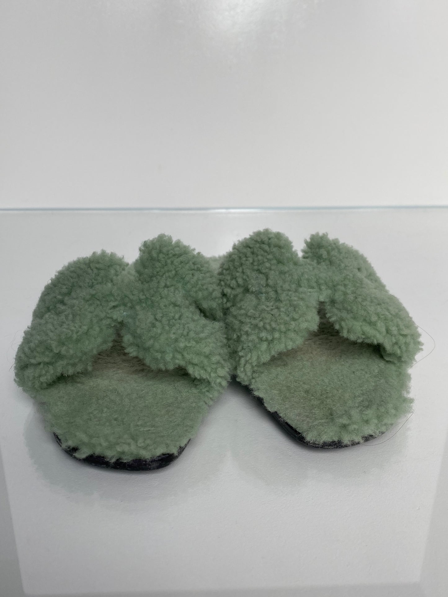Hermes Light Green Sherpa Oran Sandals, 38.5