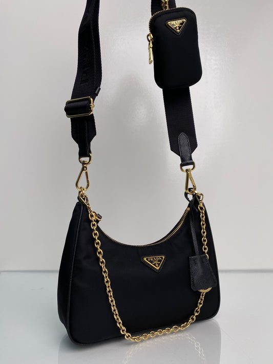 Prada Nylon Re-Edition Black Crossbody Bag GHW