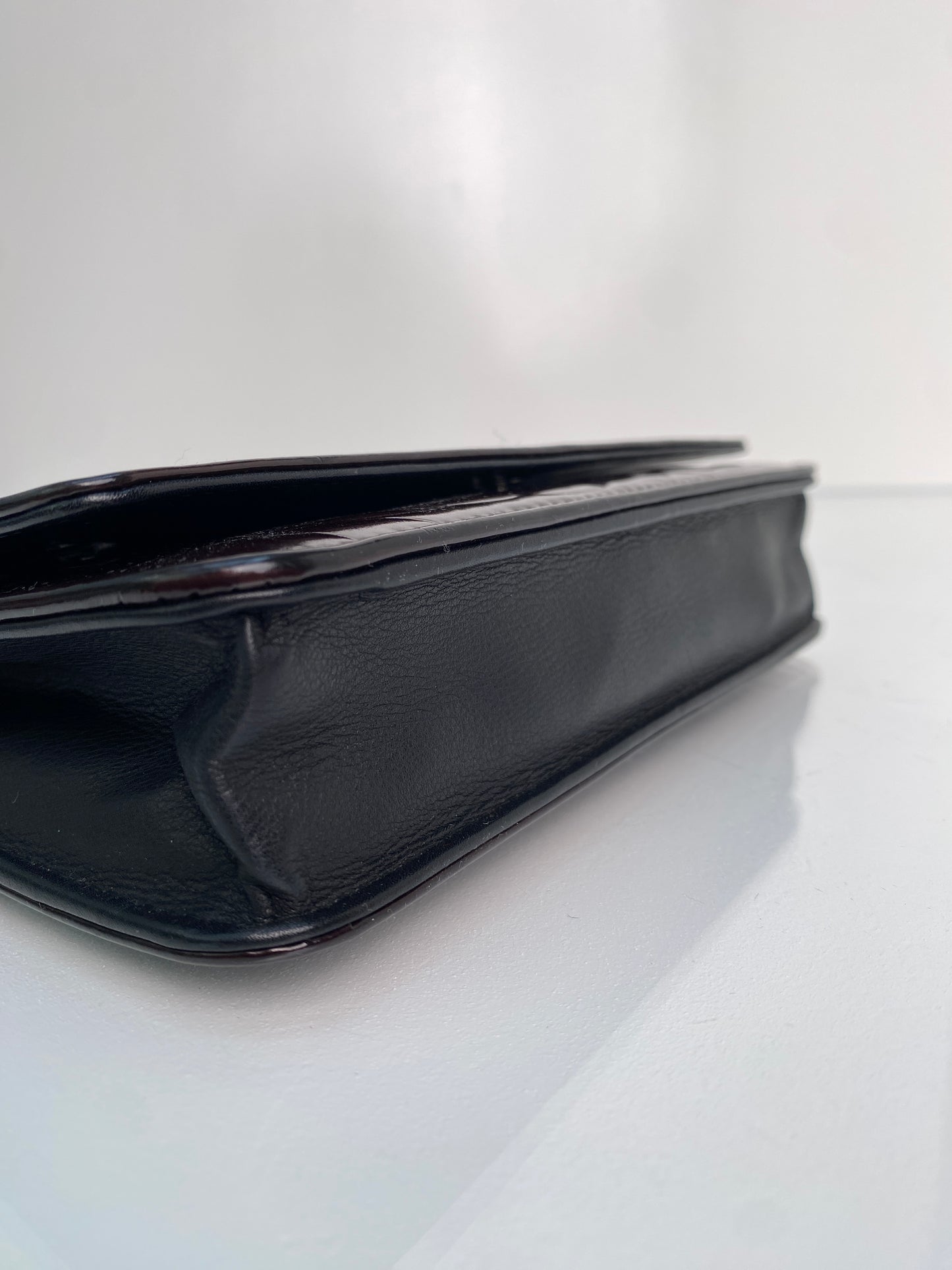 Chanel Dark Brown Patent & Black Camille Wallet On The Chain SHW