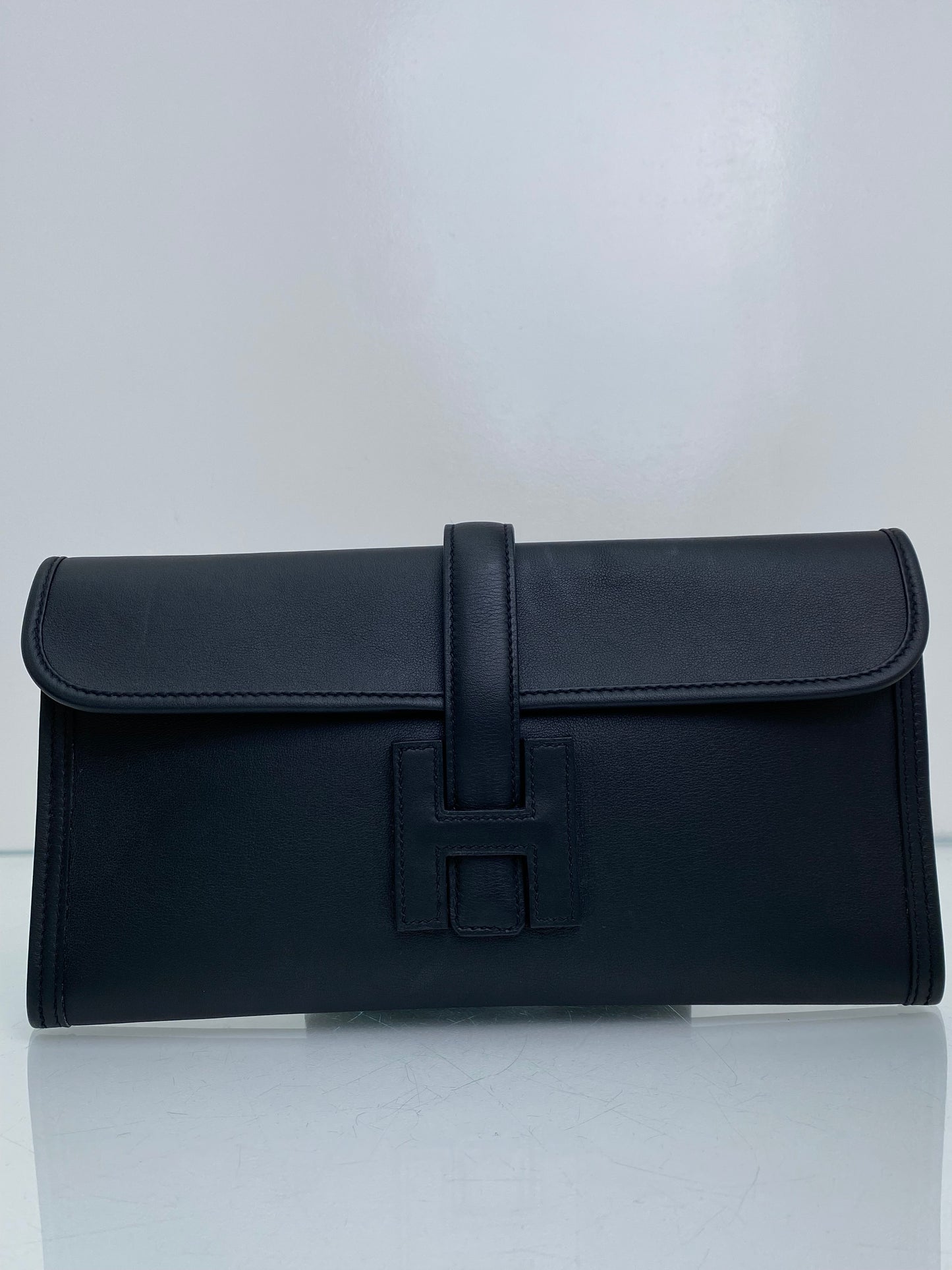 Hermes Black Jige 29 Swift Leather Clutch