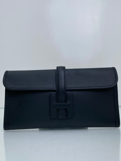 Hermes Black Jige 29 Swift Leather Clutch