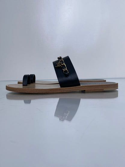Chanel Black Interlocking CC Chain Sandals, 39.5