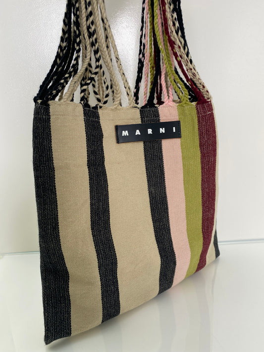 Marni Cream, Black, Burgundy, & Multicolor Striped Tote Bag