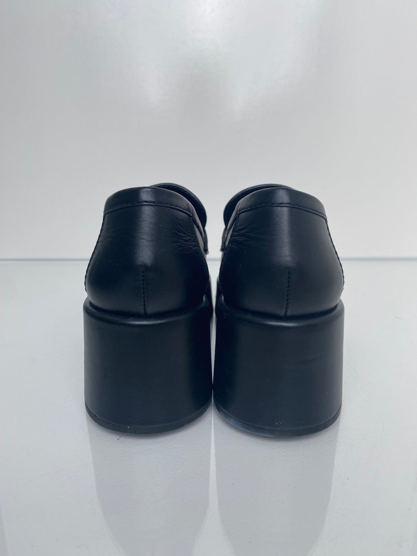 Chanel Black Calfskin CC Platform Loafers, 39 (As Is)
