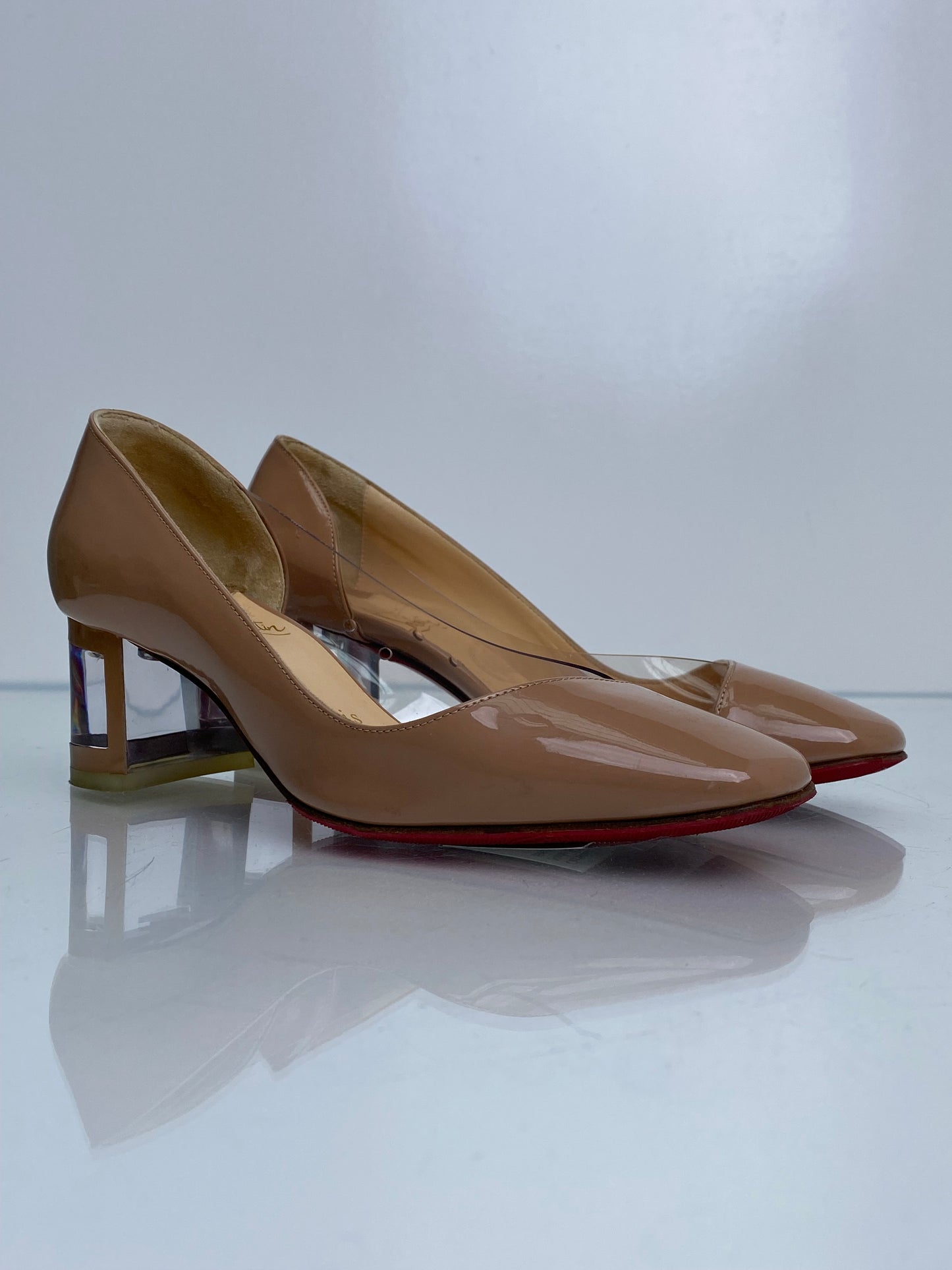Christian Louboutin Nude & Clear Block Heels, 35