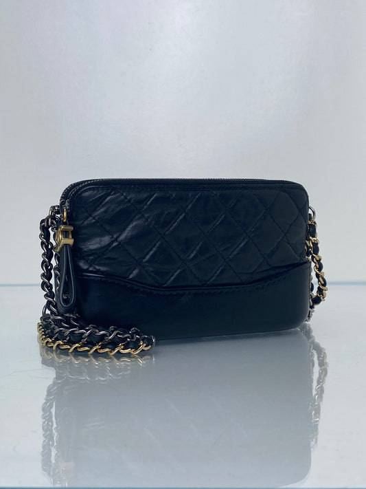 Chanel Gabrielle Black Mini Crinkled Calfskin/Smooth Leather Bag TTHW