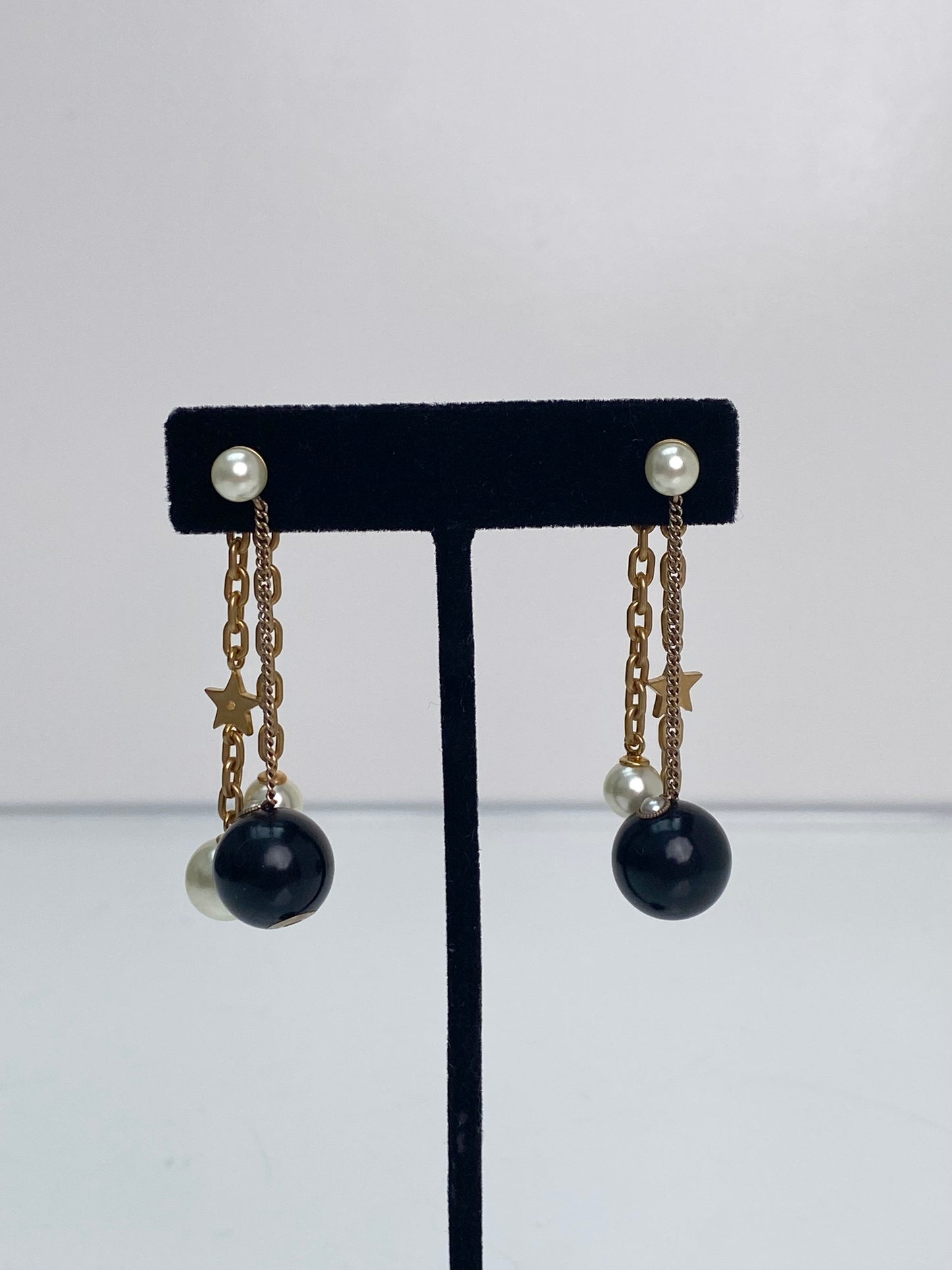 Dior Pearl Black Ball Drop Earrings