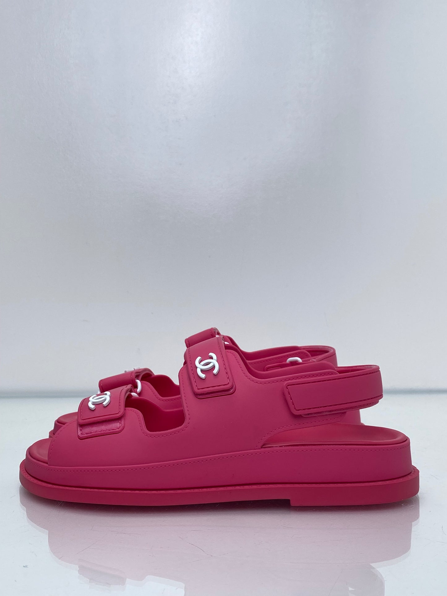 Chanel Pink Rubber CC Logo Dad Sandals, 37
