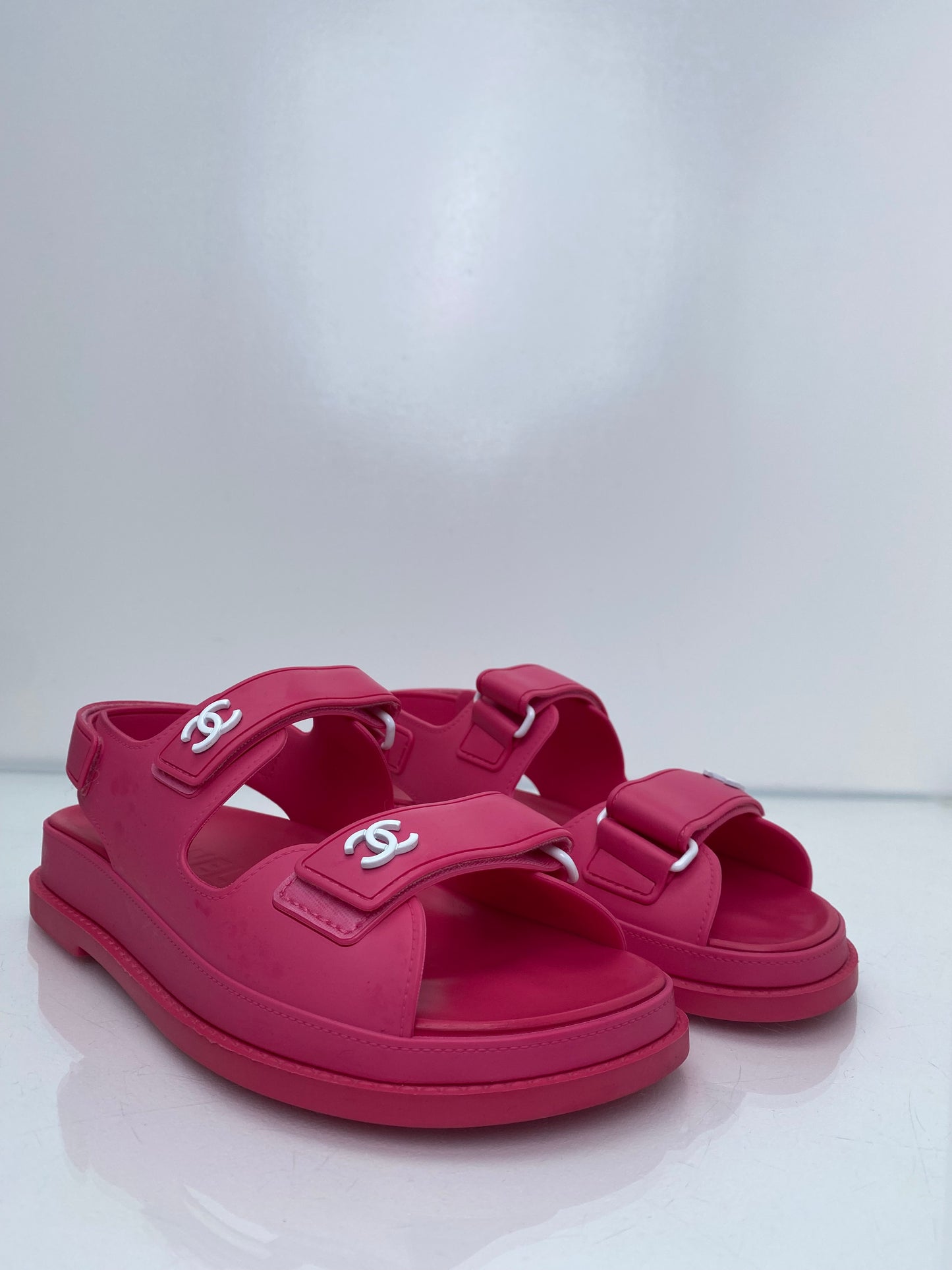 Chanel Pink Rubber CC Logo Dad Sandals, 37