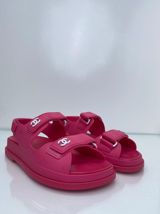 Chanel Pink Rubber CC Logo Dad Sandals, 37