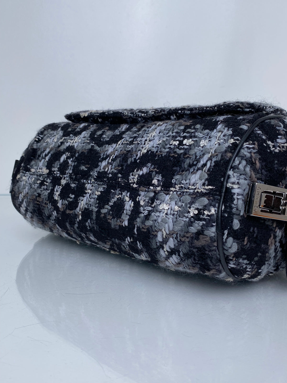 Chanel Black 2.55 Tweed Chain Bowler Bag SHW