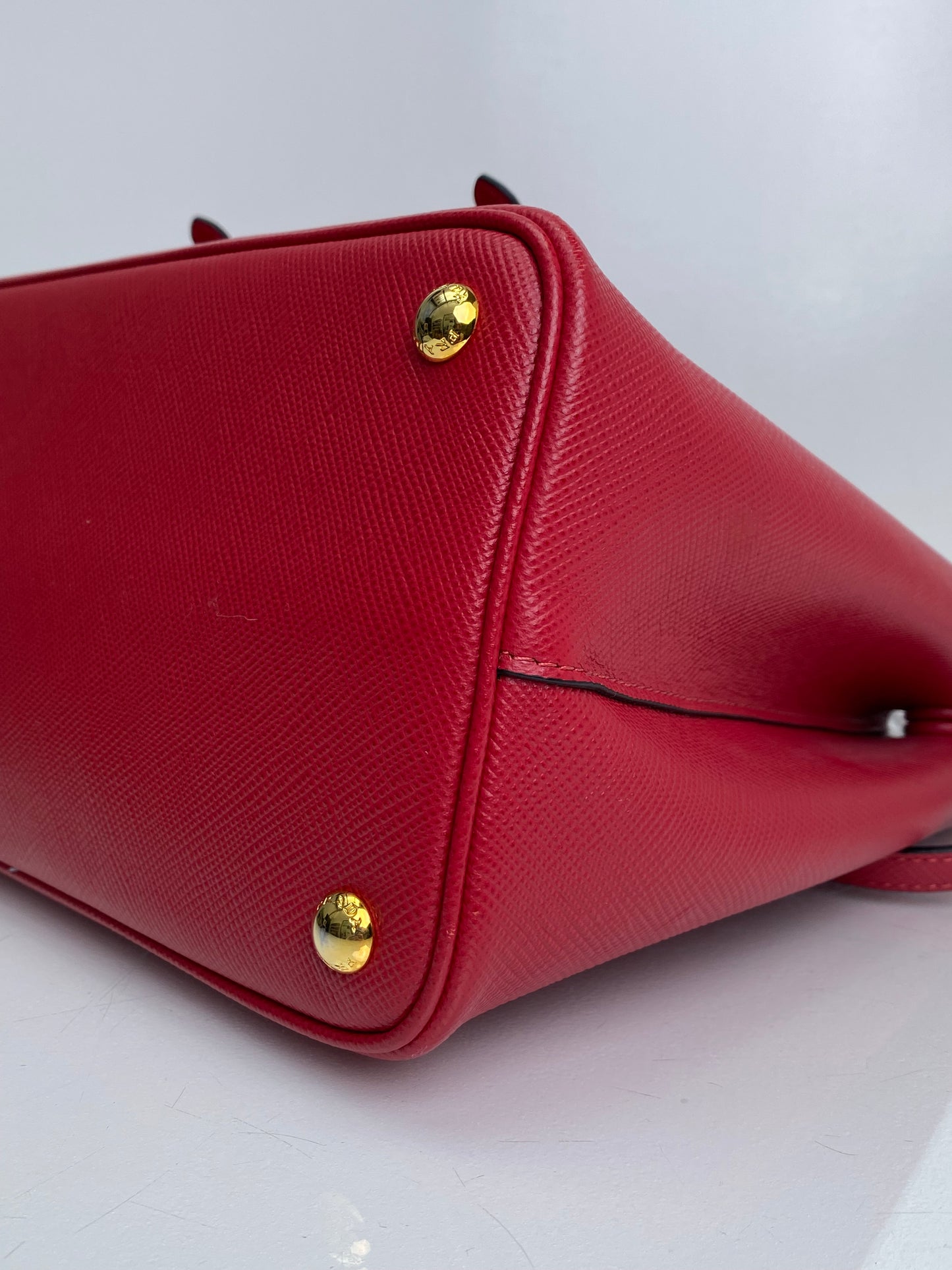 Prada Red Saffiano Cuir Double Tote Bag GHW