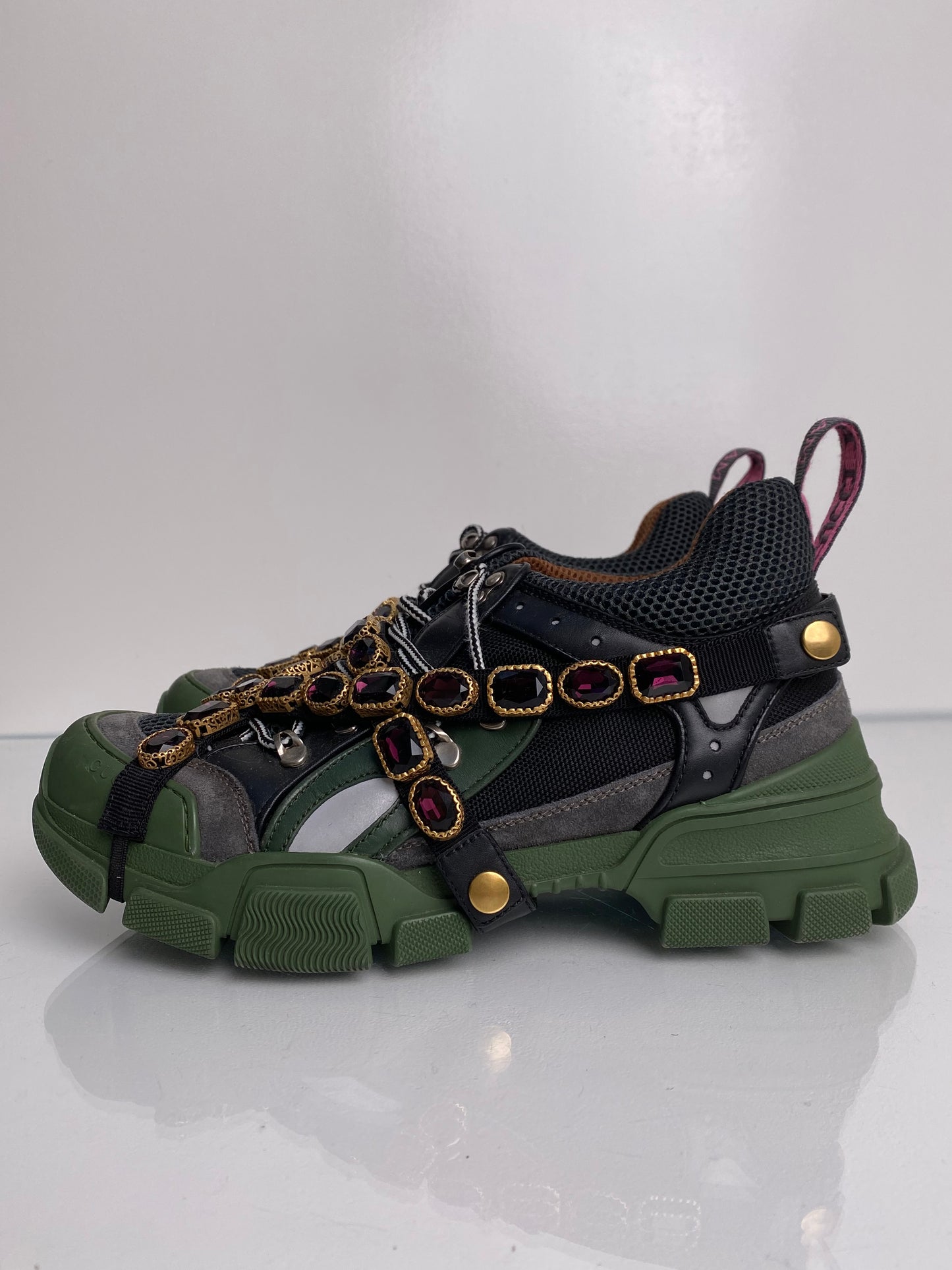 Gucci Green Bejewled Sneakers, 41.5