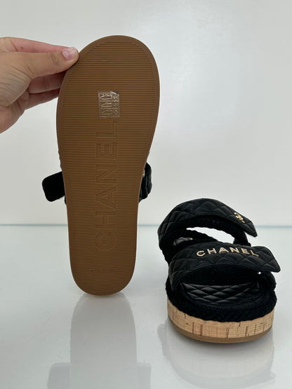 Chanel Black Quilted & Rope “Chanel” Logo Sandals, 39