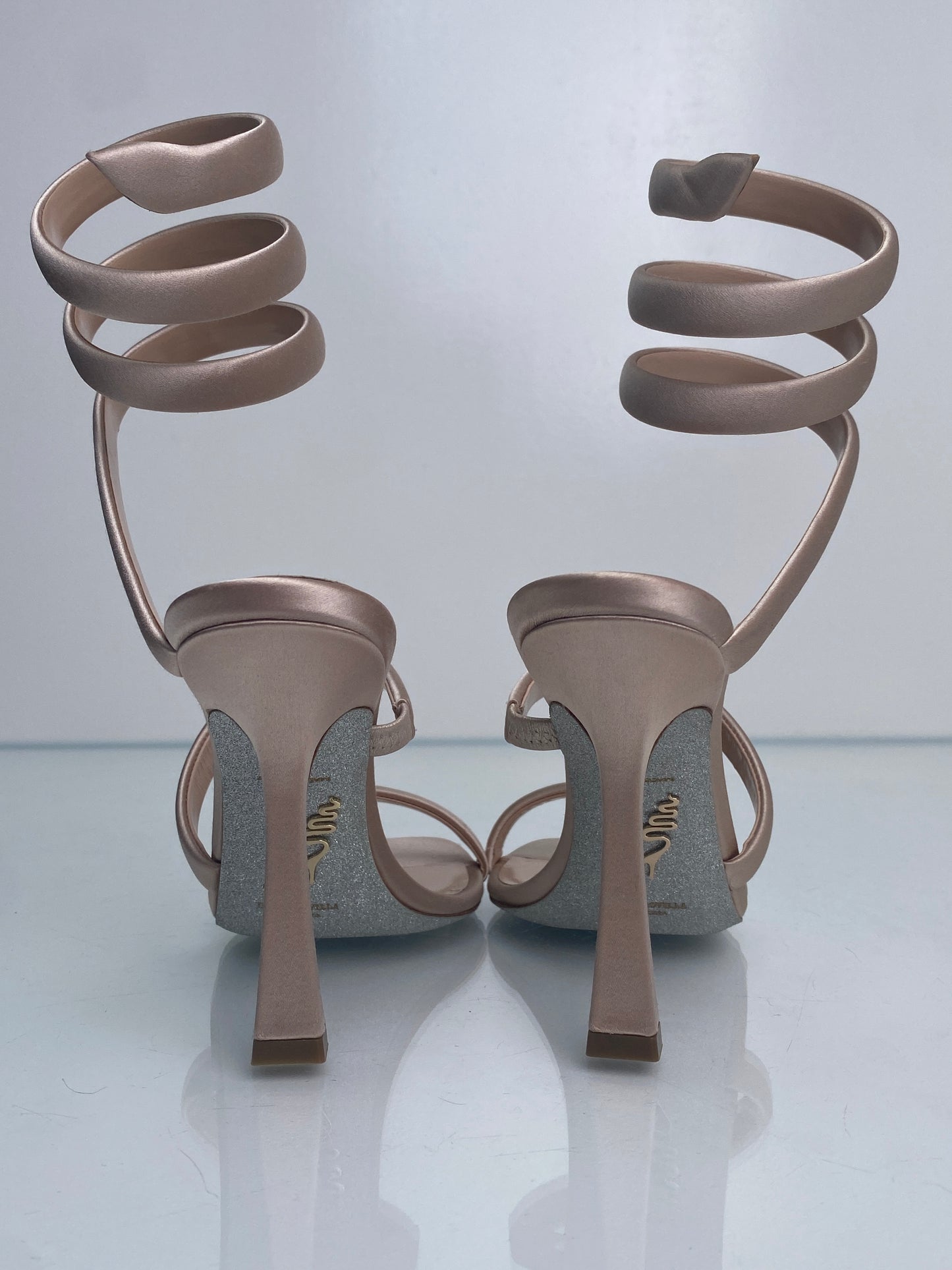 Renee Caovilla Pink Satin Wrap Heels, 36.5
