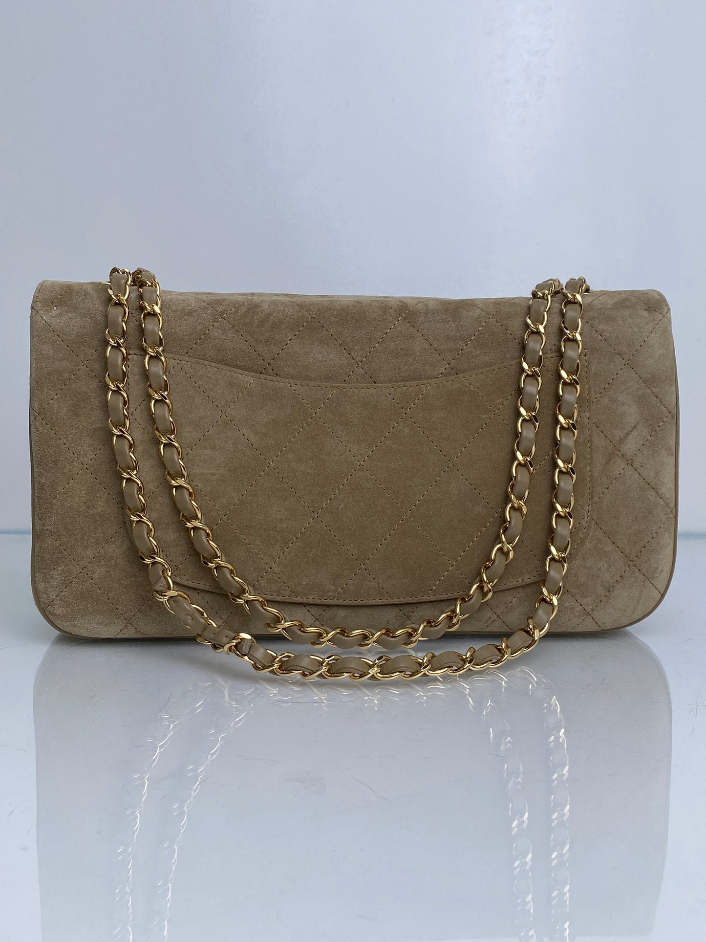 Chanel Tan Quilted Suede Jumbo Classic Flap Bag GHW