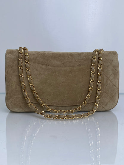 Chanel Tan Quilted Suede Jumbo Classic Flap Bag GHW
