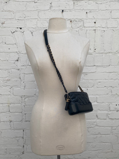 Chanel Gabrielle Black Mini Crinkled Calfskin/Smooth Leather Bag TTHW