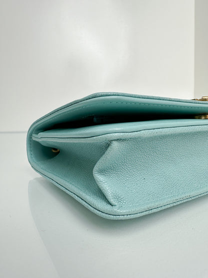 Chanel Tiffany Blue Caviar Boy Wallet On Chain GHW