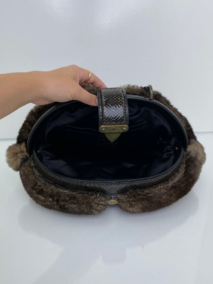 Louis Vuitton Vintage Black Denim, Fur, & Exotic Demi - Lune Bag TTHW