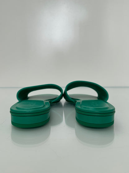 Chanel Emerald Green “CHA-NEL” Sandals, 37