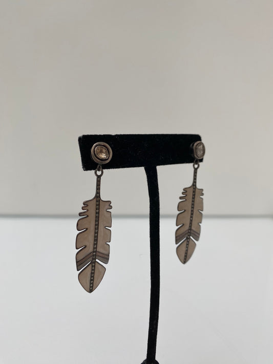 S.Carter Designs Sliced Diamond Enamel Feather Earrings