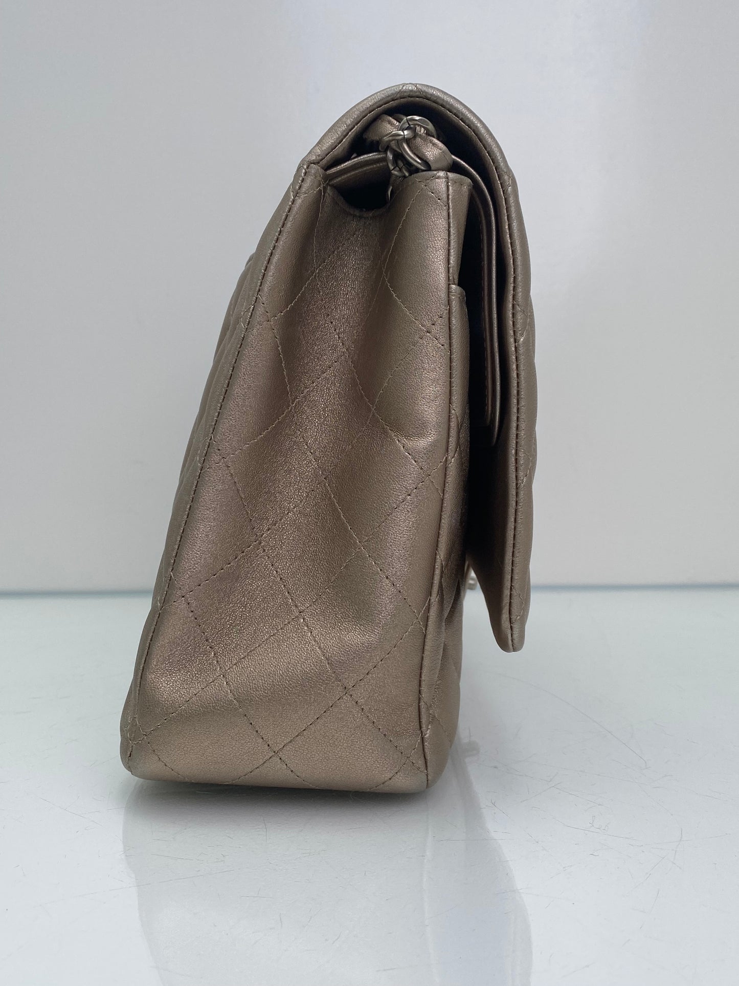 Chanel Single Flap Maxi Lambskin Pewter SHW