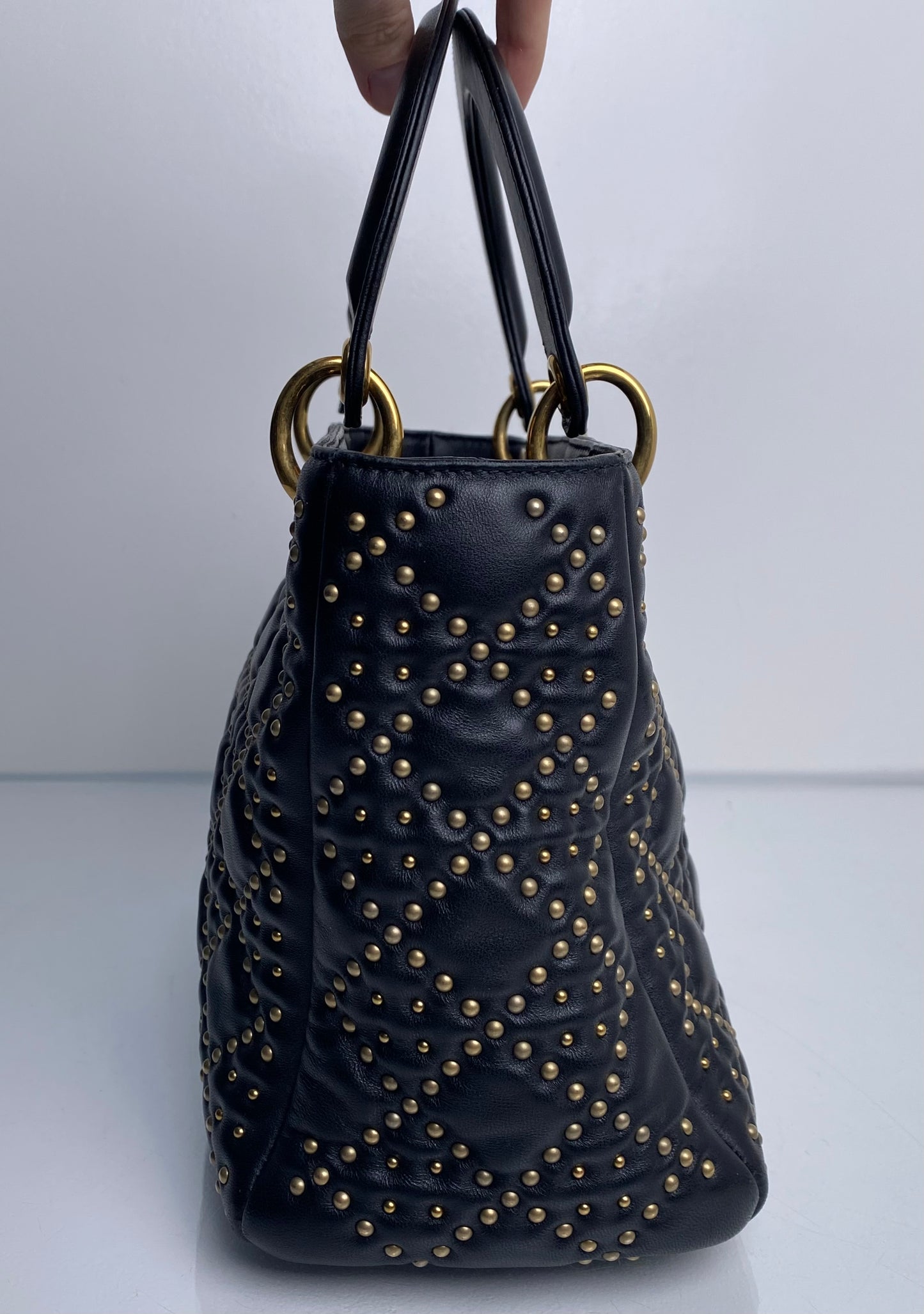 Dior Black Studded Lady Dior Medium GHW