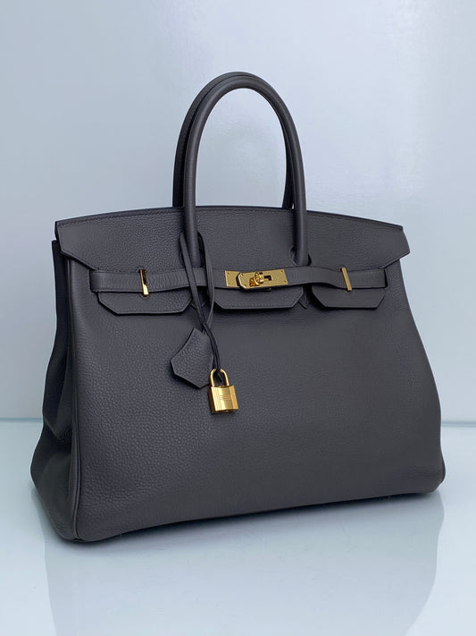 Hermes Birkin 35 Gris Etain Togo GHW #A