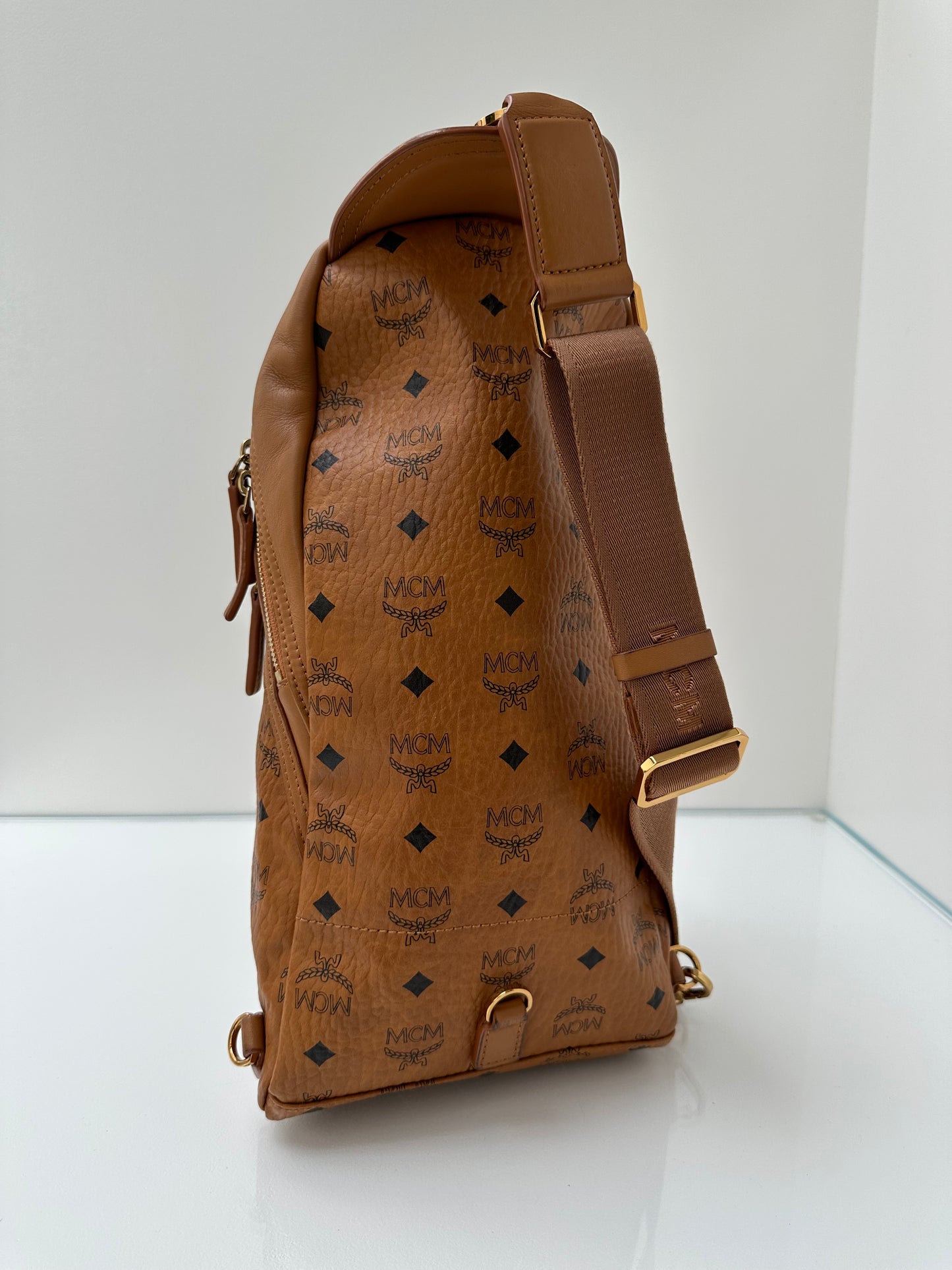 MCM Tan Sling Logo Bag