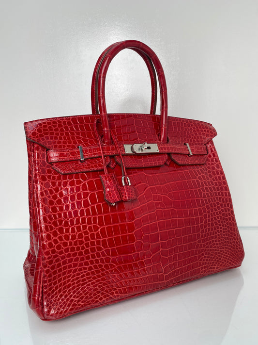 Hermes Birkin 35 Braise Shiny Porosus PHW #O