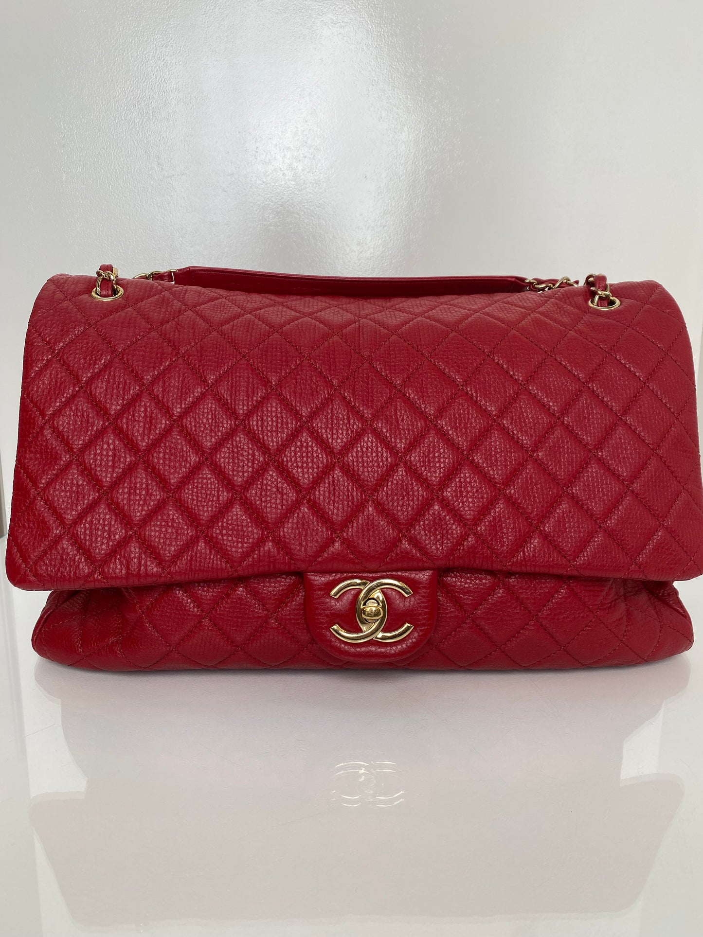 Chanel Red Quilted XXL Travel Flap Bag GHW
