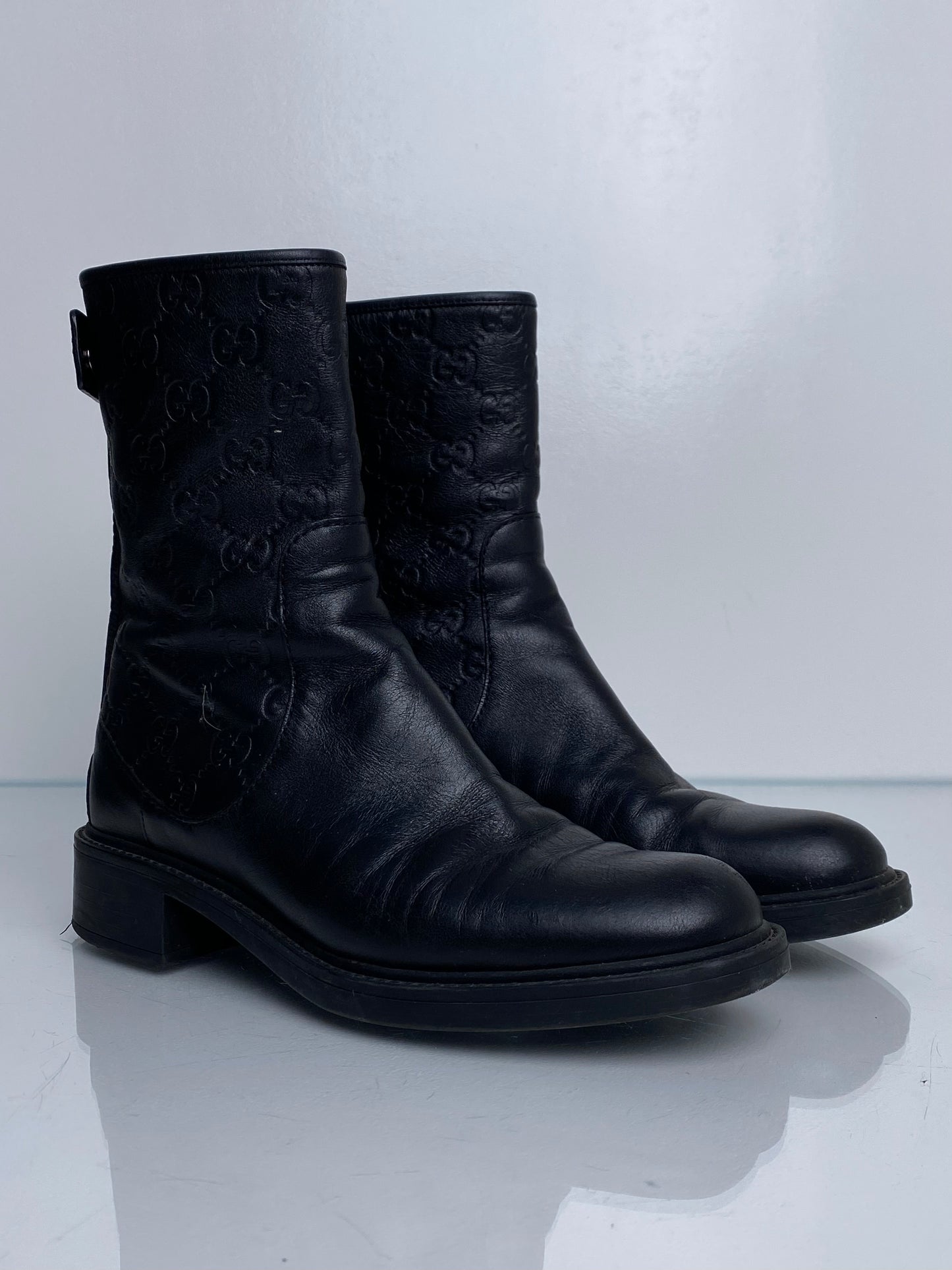Gucci Black Microguccissima Black Moto Boots, 36