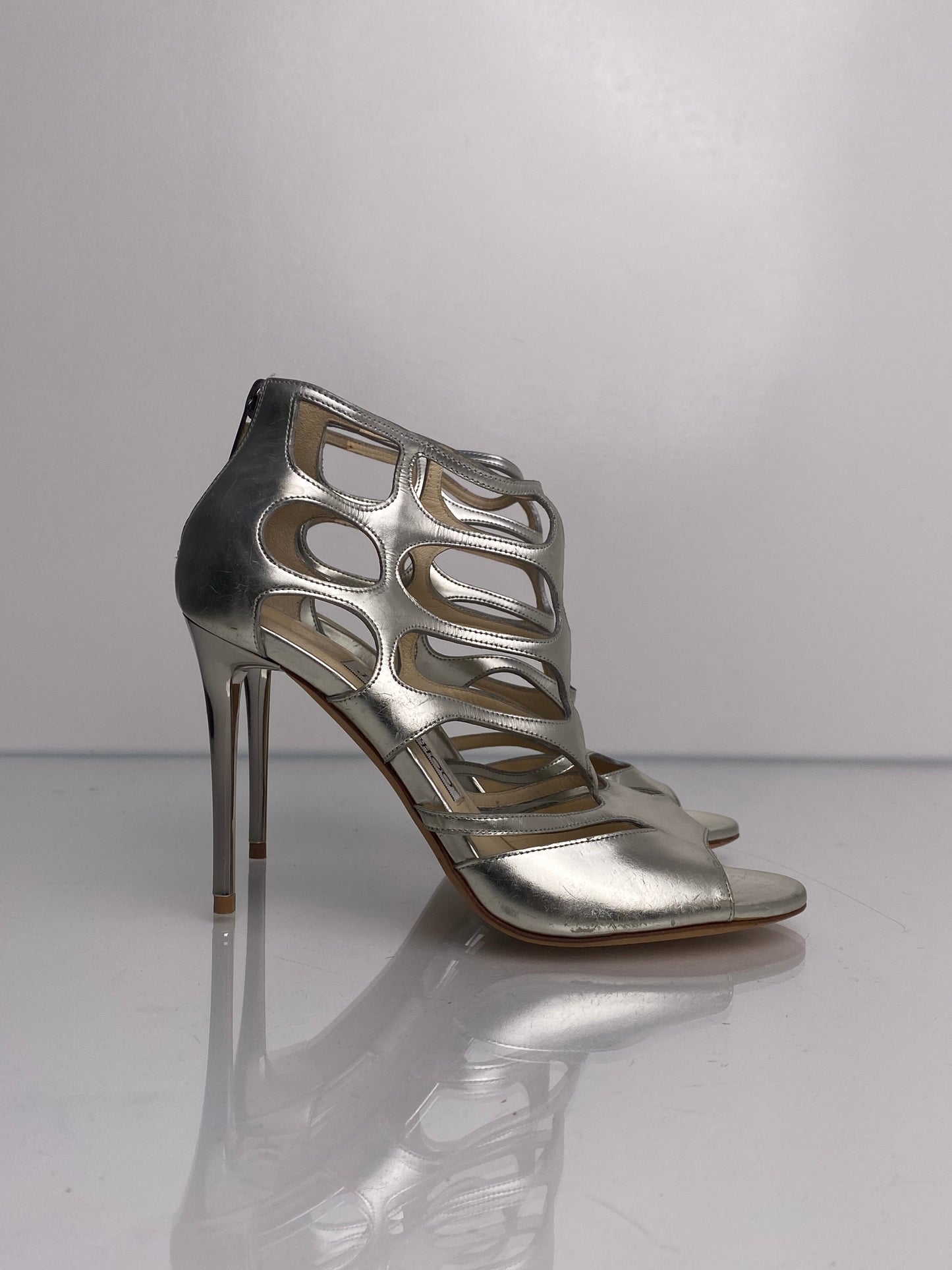 Jimmy Choo Silver Cut Out Heels, 35.5