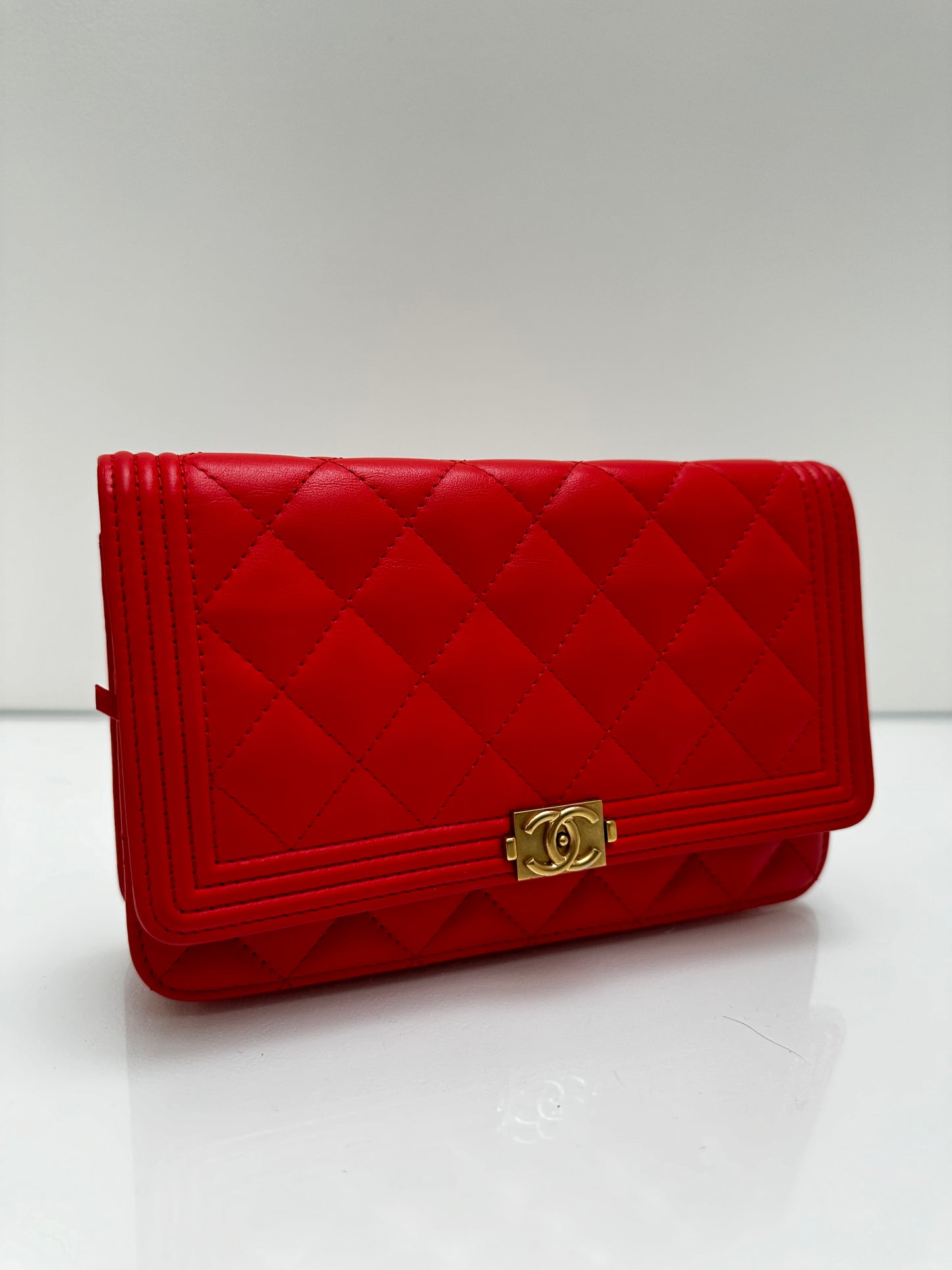 Chanel Le Boy Quilted Orange Red Calfskin WOC GHW
