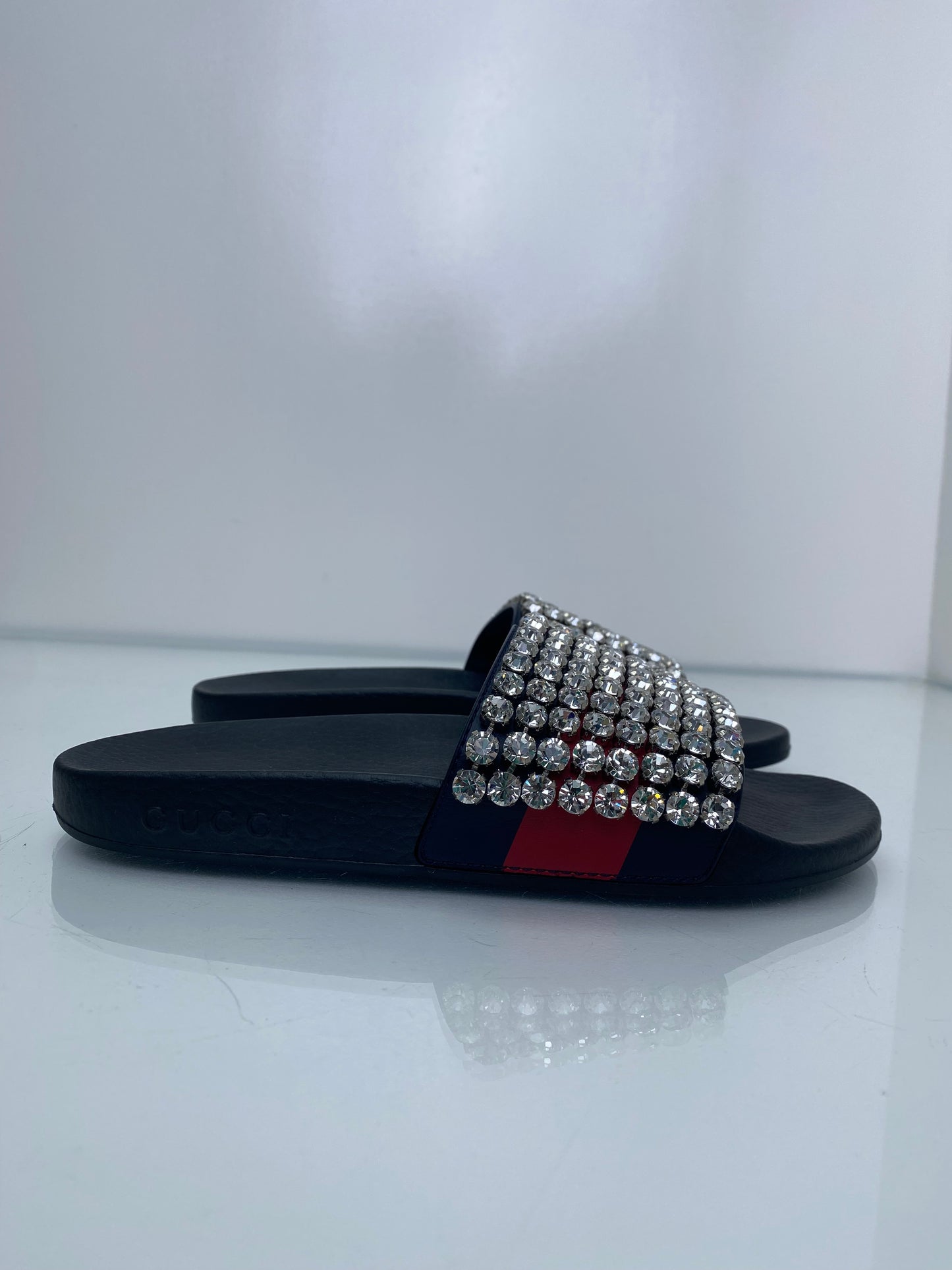 Gucci Black Crystal Slides, 37