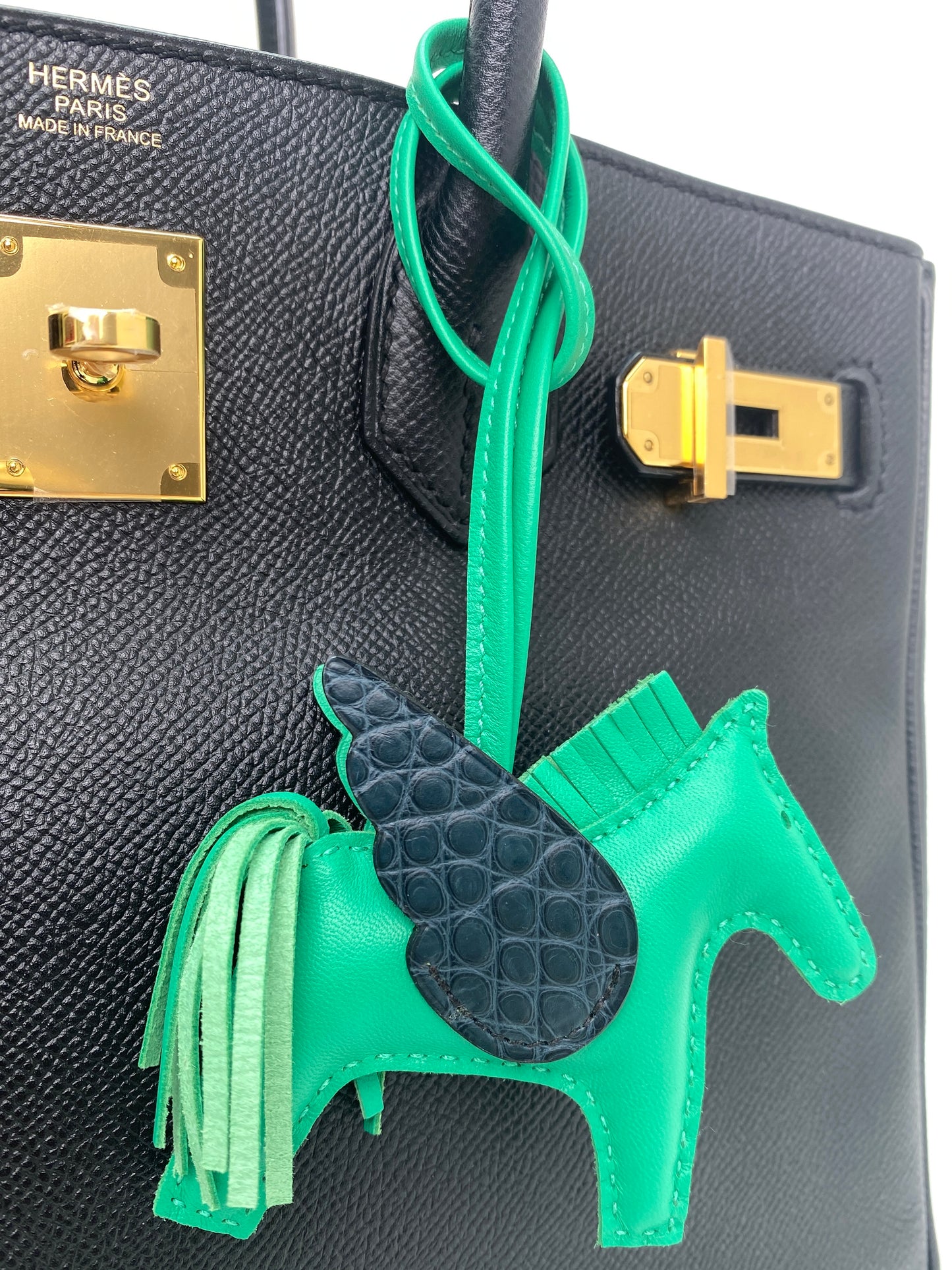 Hermes Pegase Charm PM Menthe/Noir Crocodile