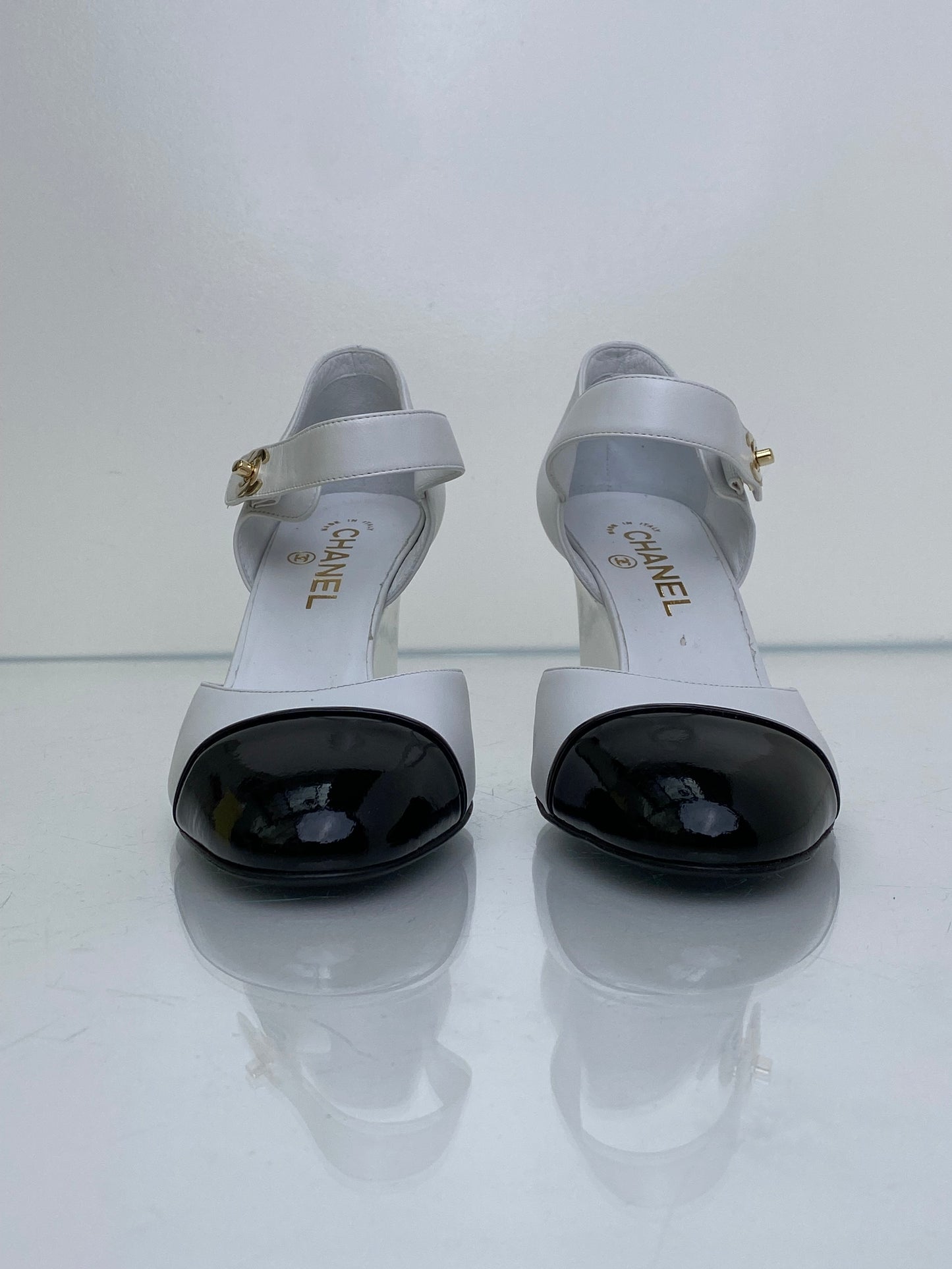 Chanel Black & White Mary Jane CC Wedges, 39.5 (Copy)