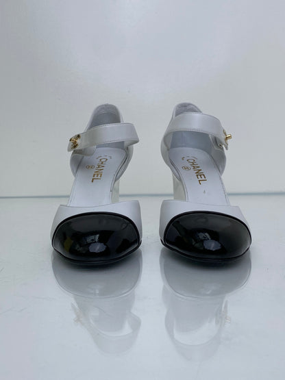 Chanel Black & White Mary Jane CC Wedges, 39.5 (Copy)