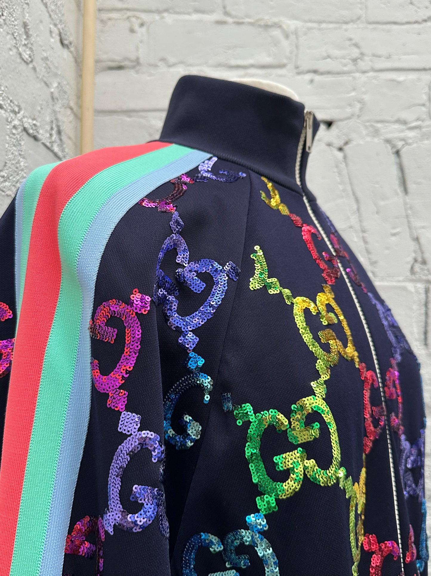 Gucci Navy/Multicolor GG Sequin Track Jacket, L